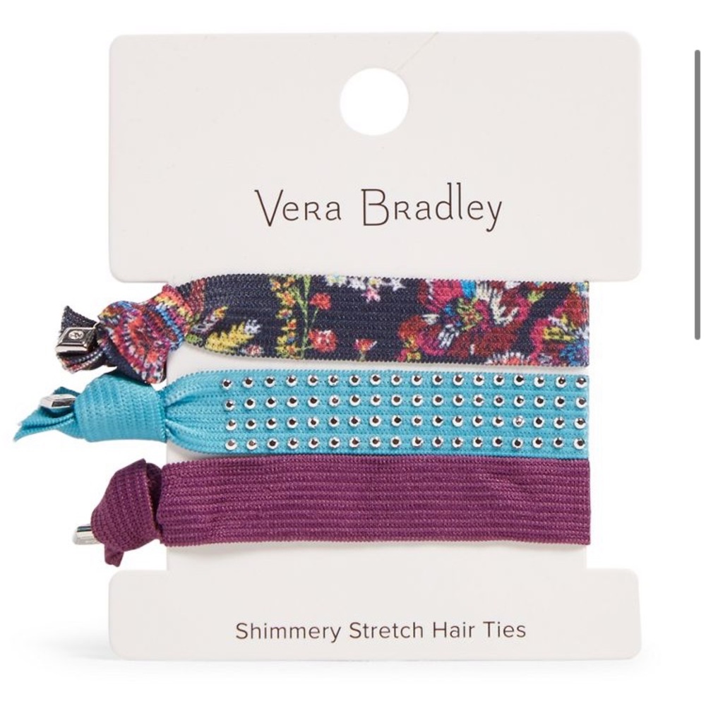 Vera Bradly Stretch Hair Ties, Midnight Wildflowers, Purple, Blue, Black